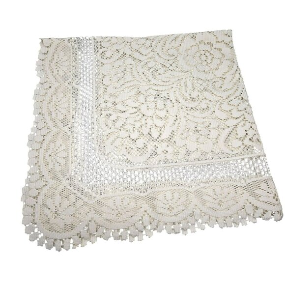 Modern Square Lace Tablecloth With Floral Design Light Cream 35" CM2028 - Picture 2 of 7